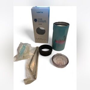 Teal Can Cooler with Accessories